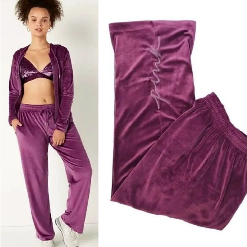 PINK VS 2022 Purple‎ Velvet Heritage Logo Wide Leg Joggers Large High Rise